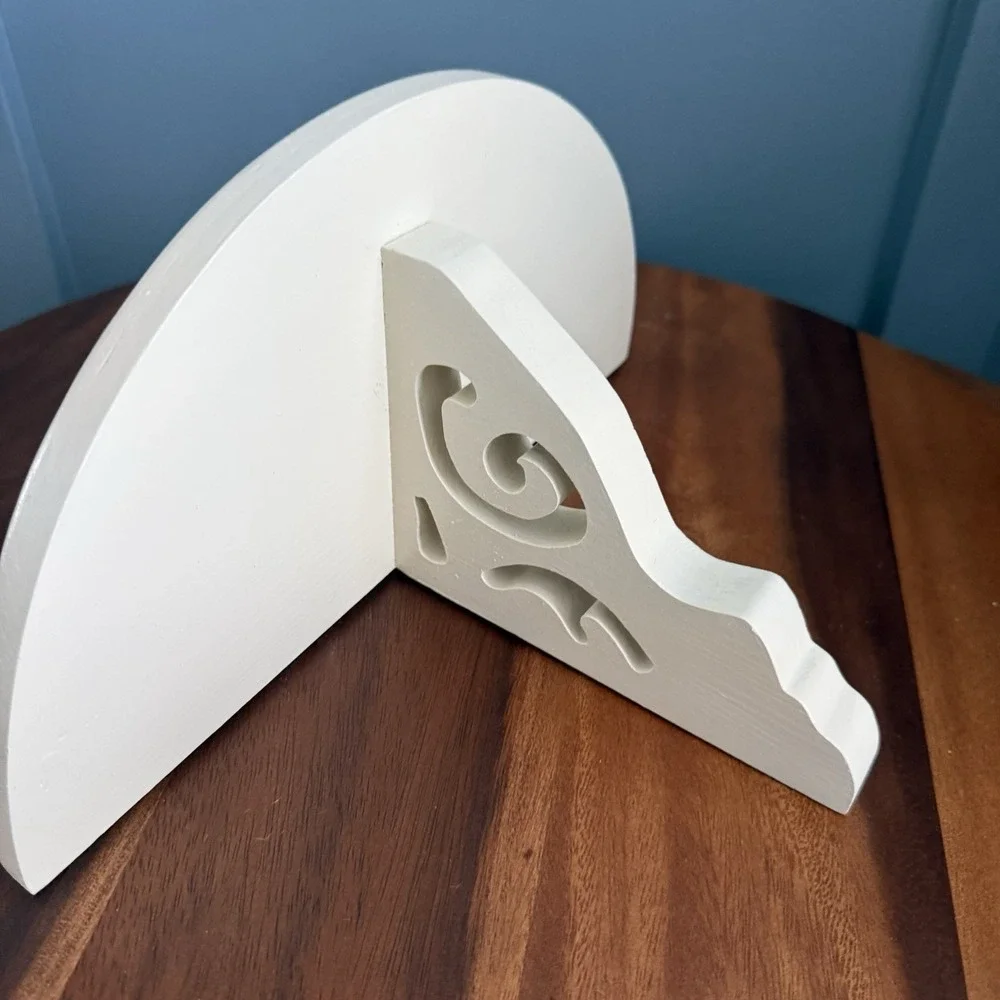 White Wood Half Moon Wall Shelf Plate Groove Bookend Display 11